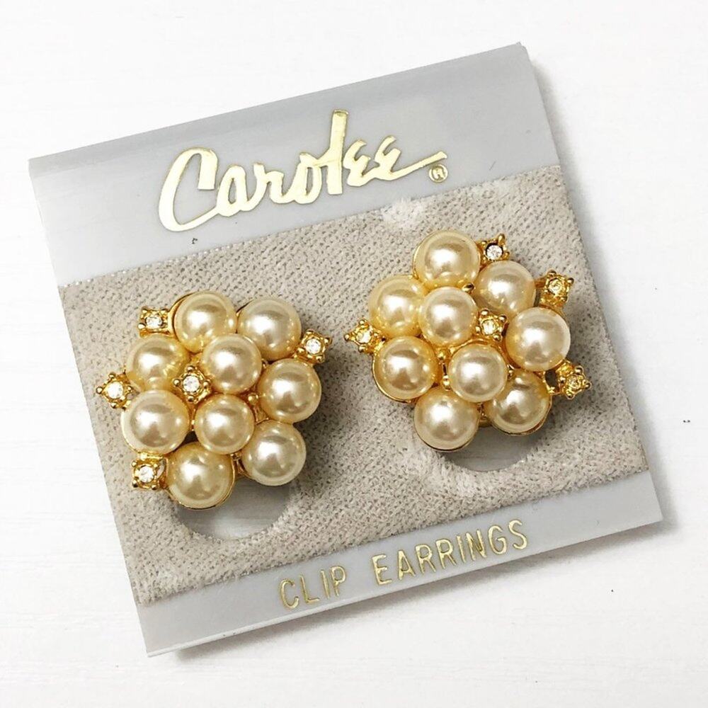 Vintage Carolee Pearl Cluster Clip Earrings NOS